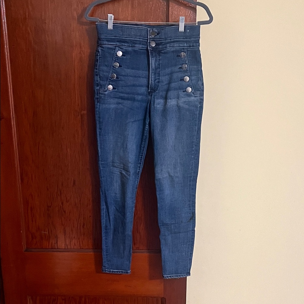 Express High Rise Dark Blue Jeans with Button Detail